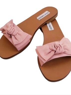 Steve Madden Knotts Pink Bow Slide Sandals Size 6.5 Blush Flat